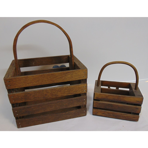 Baskets Wood Slat Duck Heart Hand Basket Round Handle Decorative Vintage - Picture 4 of 7